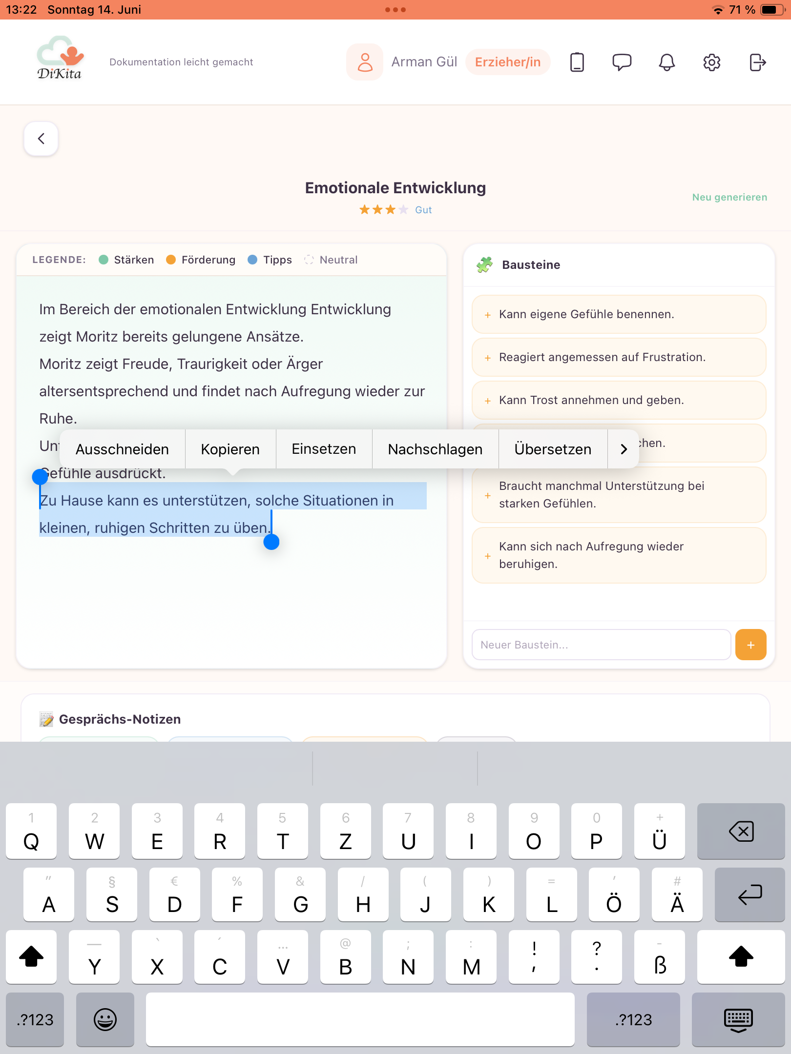 DiKita Erzieher-App – Ansicht 1